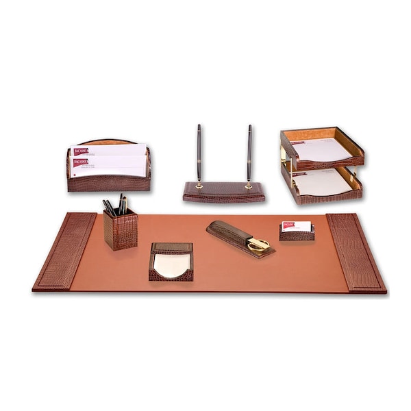 Dacasso Brown Crocodile Embossed Leather 10-Piece Desk Set DF-2020 - main
